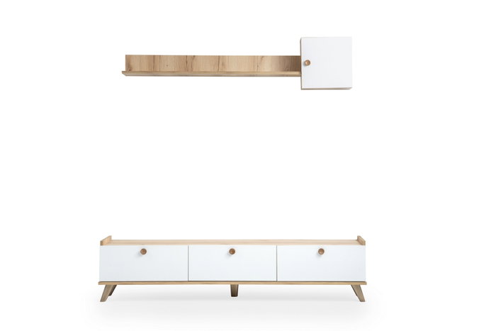 Hanah Home E4020 Mueble TV Escandinavo Roble y Blanco 178x34.6x44.8cm Elegancia Funcional
